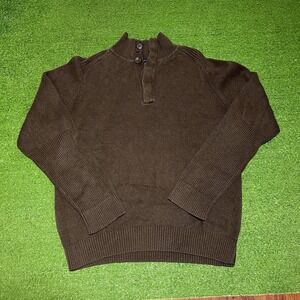 Vintage Gap Ribbed Henley Sweater Mens LG Chocolate Brown Mock Neck Pullover